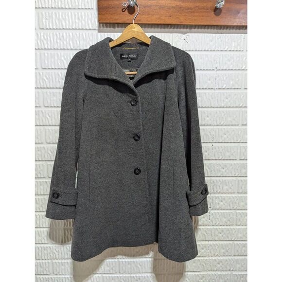 Ellen Tracy Women's Gray Wool Angora Blend Super Soft Winter Swing Coat Size 4